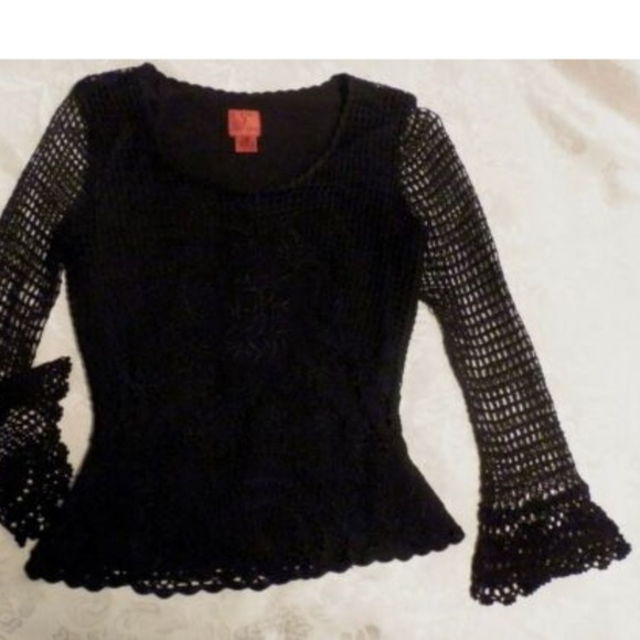 Vera Wang Tops - Very Vera Crochet Black Top Blouse Size M